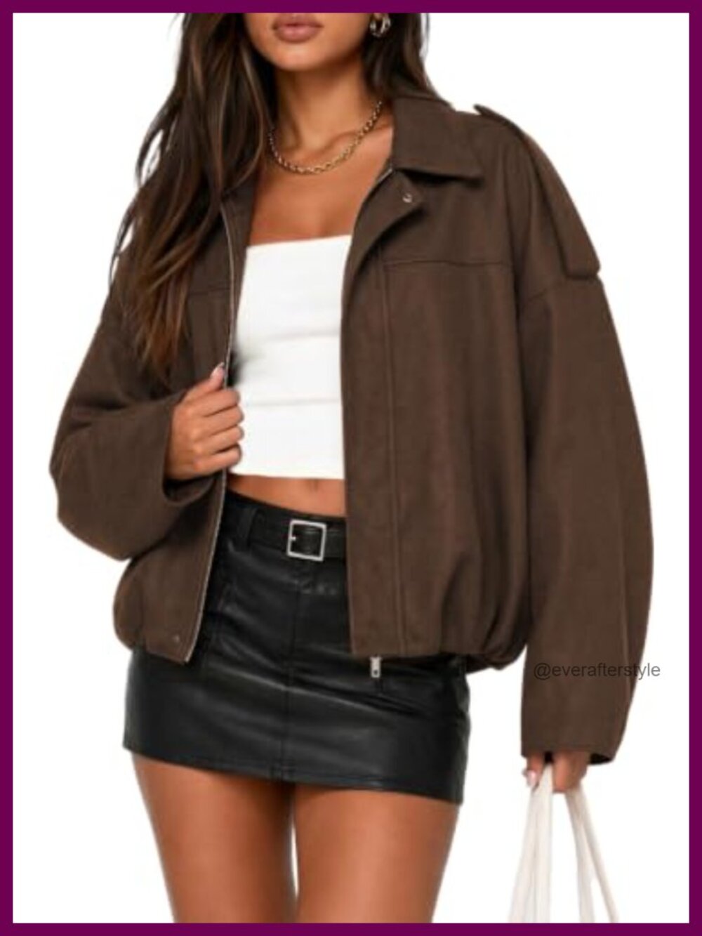 Faux Suede Bomber Jacket Oversized Batwing Sleeve Zip Up Cropped Fall Coat